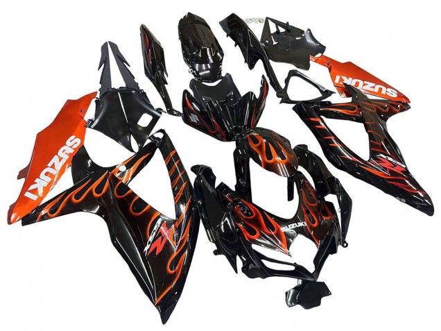 2008-2010 Suzuki GSXR 600 / GSXR 750 Motorcycle Fairings - Glossy Black Orange Flame Canada Websites