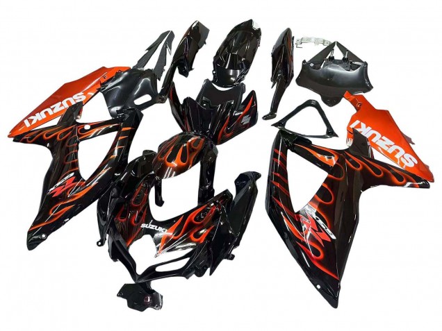 2008-2010 Suzuki GSXR 600 / GSXR 750 Motorcycle Fairings - Glossy Black Orange Flame Canada Websites