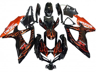 2008-2010 Suzuki GSXR 600 / GSXR 750 Motorcycle Fairings - Glossy Black Orange Flame Canada Websites
