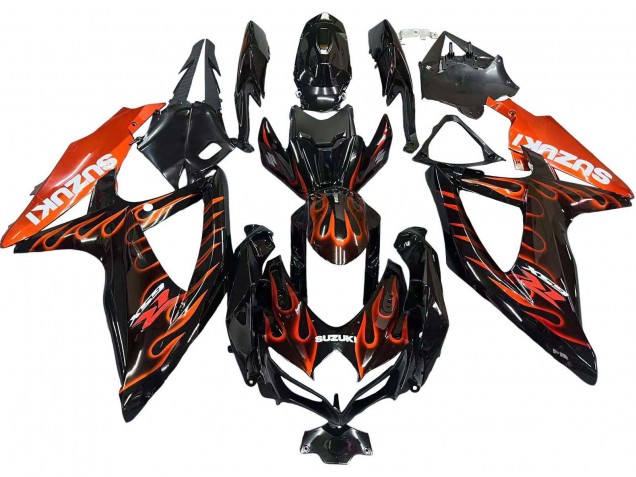 2008-2010 Suzuki GSXR 600 / GSXR 750 Motorcycle Fairings - Glossy Black Orange Flame Canada Websites
