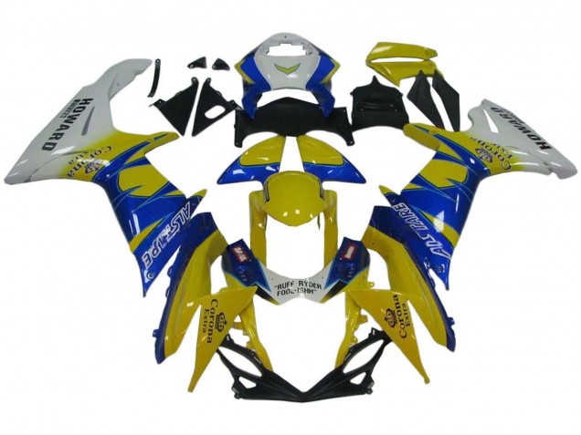 2011-2024 Suzuki GSXR 600 / GSXR 750 Motorcycle Fairings - White Yellow Blue Alstare Corona Extra Canada Websites