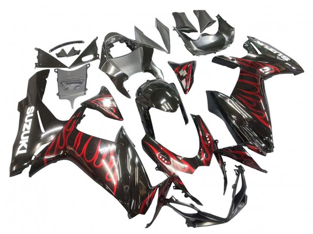2011-2024 Suzuki GSXR 600 / GSXR 750 Motorcycle Fairings - Glossy Black Red Flame Canada Websites
