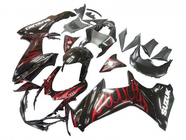 2011-2024 Suzuki GSXR 600 / GSXR 750 Motorcycle Fairings - Glossy Black Red Flame Canada Websites
