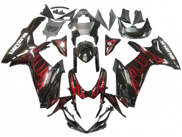 2011-2024 Suzuki GSXR 600 / GSXR 750 Motorcycle Fairings - Glossy Black Red Flame Canada Websites