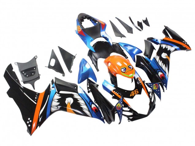 2011-2024 Suzuki GSXR 600 / GSXR 750 Motorcycle Fairings - Light Blue Orange Black White Shark 46 Canada Websites