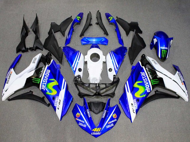 2015-2018 Yamaha YZF R3/R25 Motorcycle Fairings - White Blue Green MoviStar Monster Canada Websites
