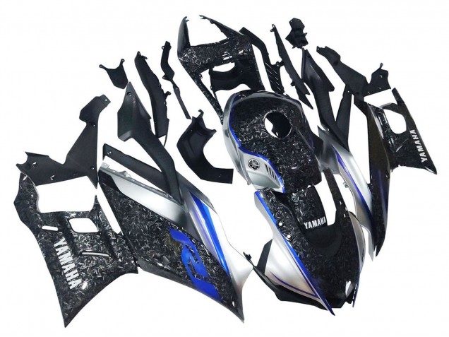 2022-2024 Yamaha YZF R3/R25 Motorcycle Fairings - Marble Black Silver Blue Forged Carbon Fiber Style Canada Websites