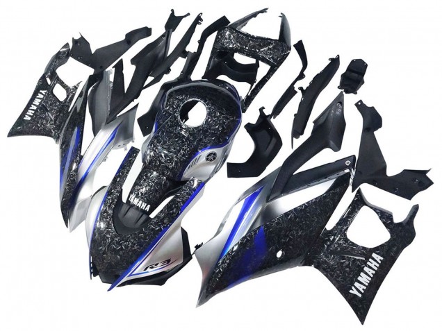 2022-2024 Yamaha YZF R3/R25 Motorcycle Fairings - Marble Black Silver Blue Forged Carbon Fiber Style Canada Websites