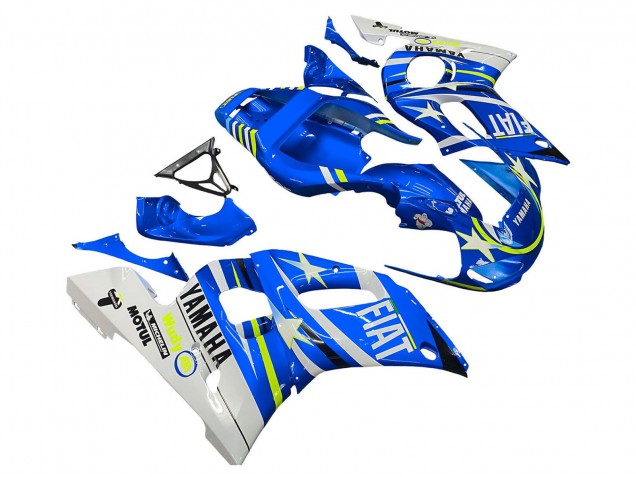 1998-2002 Yamaha YZF 600 R6 Motorcycle Fairings - White Blue Neon Yellow Fiat Motul Michelin Canada Websites