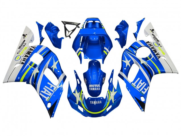 1998-2002 Yamaha YZF 600 R6 Motorcycle Fairings - White Blue Neon Yellow Fiat Motul Michelin Canada Websites