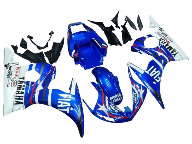 2003-2004 Yamaha YZF R6 Motorcycle Fairings - White Blue Fiat Motul Kastinee Canada Websites