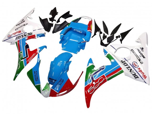 2003-2004 Yamaha YZF R6 Motorcycle Fairings - White Blue Green Red Kastinee Dunlop Motul Canada Websites