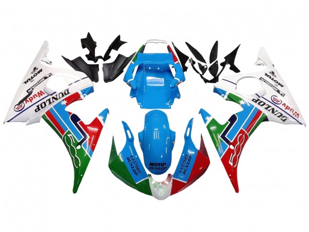 2003-2004 Yamaha YZF R6 Motorcycle Fairings - White Blue Green Red Kastinee Dunlop Motul Canada Websites
