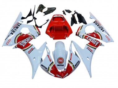 2006-2009 Yamaha YZF R6S Motorcycle Fairings - White Red Lucky Strike Motul Canada Websites