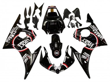 2006-2009 Yamaha YZF R6S Motorcycle Fairings - Glossy Black Red White Lucky Strike Motul Canada Websites