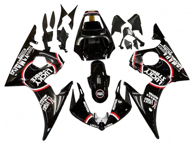 2006-2009 Yamaha YZF R6S Motorcycle Fairings - Glossy Black Red White Lucky Strike Motul Canada Websites