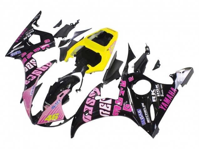 2003-2004 Yamaha YZF R6 Motorcycle Fairings - Yellow Pink Glossy Black Rossi Repsol 46 Canada Websites
