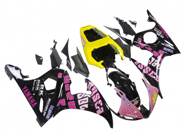 2003-2004 Yamaha YZF R6 Motorcycle Fairings - Yellow Pink Glossy Black Rossi Repsol 46 Canada Websites