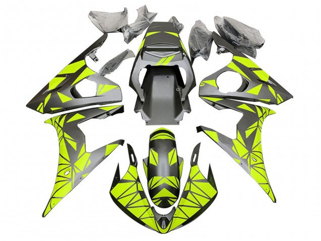 2003-2004 Yamaha YZF R6 Motorcycle Fairings - Neon Green Matte Black Geometric Canada Websites