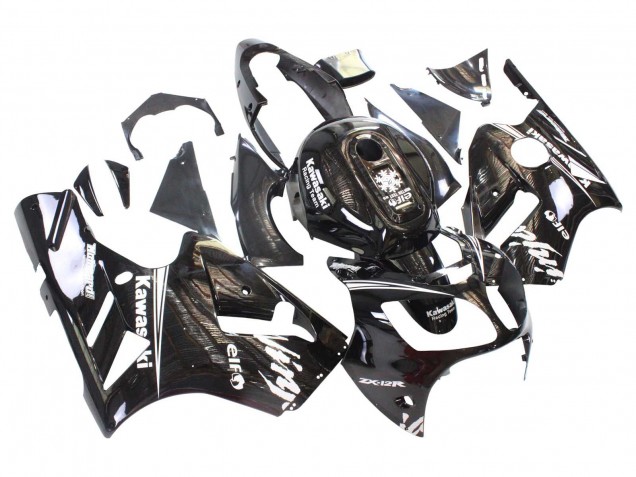 2000-2001 Kawasaki ZX12R Motorcycle Fairings - Glossy Black White Elf Snow Canada Websites