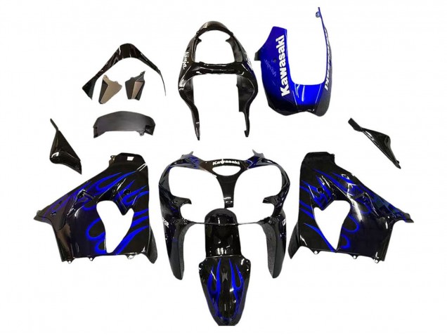 2000-2001 Kawasaki ZX9R Motorcycle Fairings - Glossy Black Blue Flame White Canada Websites