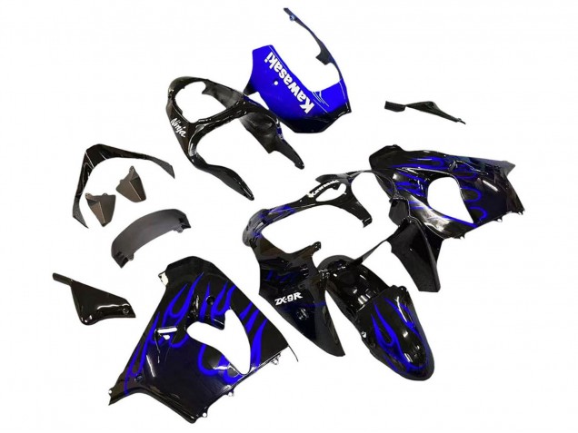 2000-2001 Kawasaki ZX9R Motorcycle Fairings - Glossy Black Blue Flame White Canada Websites