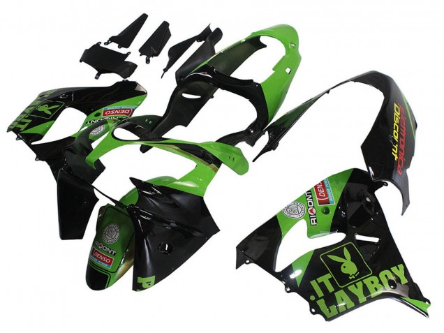 2000-2001 Kawasaki ZX9R Motorcycle Fairings - Green Black Playboy DENSO Canada Websites