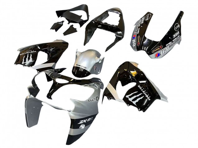 2002-2003 Kawasaki ZX9R Motorcycle Fairings - Silver Glossy Black Monster Elf Canada Websites