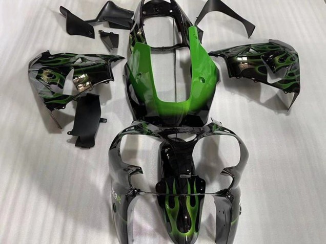 2002-2003 Kawasaki ZX9R Motorcycle Fairings - Glossy Black Green Flame Canada Websites