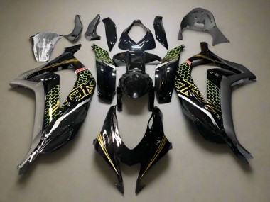 2016-2020 Kawasaki ZX10R Motorcycle Fairings - Glossy Black Gold Honeycomb Canada Websites