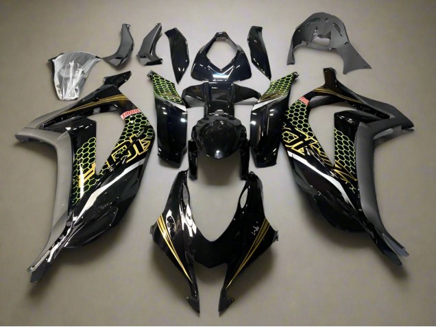 2016-2020 Kawasaki ZX10R Motorcycle Fairings - Glossy Black Gold Honeycomb Canada Websites