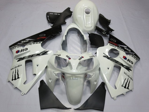 2000-2001 Kawasaki ZX12R Motorcycle Fairings - Pearl White Black Elf Monster Energy Canada Websites