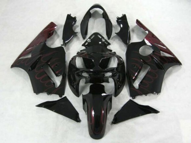 2002-2006 Kawasaki ZX12R Motorcycle Fairings - Glossy Black Burgundy Flame Canada Websites