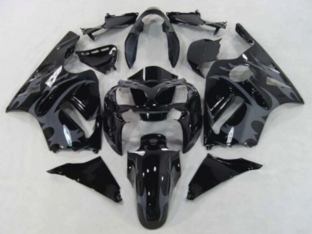 2002-2006 Kawasaki ZX12R Motorcycle Fairings - Glossy Black Grey Tribal Canada Websites