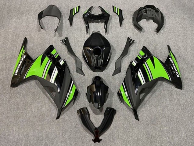 2013-2024 Kawasaki EX300 Motorcycle Fairings - Glossy Black Green White Stripe Canada Websites