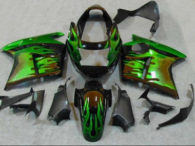 1996-2007 Honda CBR1100XX Blackbird Motorcycle Fairings - Glossy Black Green Flame Canada Websites