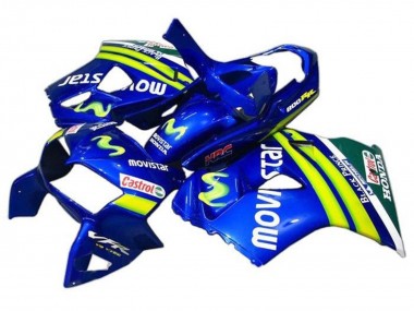 1998-2001 Honda VFR 800 Motorcycle Fairings - Blue Green White MoviStar Castrol HRC Black Prince Canada Websites