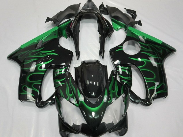 2004-2007 Honda CBR600 F4i Motorcycle Fairings - Glossy Black Green Flame Canada Websites