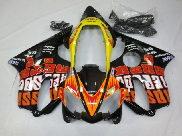 2004-2007 Honda CBR600 F4i Motorcycle Fairings - Yellow Orange Glossy Black Rossi Canada Websites