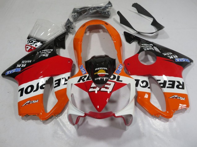2004-2007 Honda CBR600 F4i Motorcycle Fairings - Orange White Red Glossy Black Repsol 93 Canada Websites