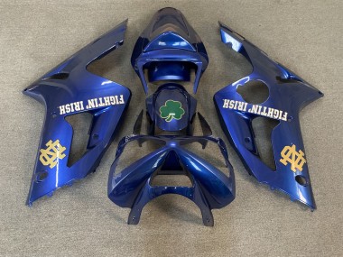 2003-2004 Kawasaki ZX6R Motorcycle Fairings - Blue Green Gold White Fighting Irish Canada Websites