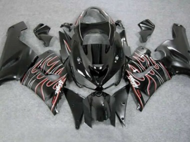 2005-2006 Kawasaki ZX6R Motorcycle Fairings - Glossy Black Red White Flame Canada Websites