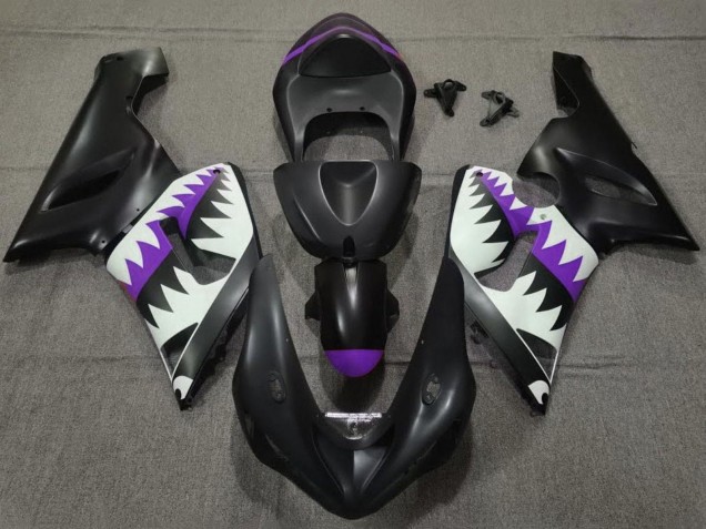 2005-2006 Kawasaki ZX6R Motorcycle Fairings - Matte Black White Purple Shark Canada Websites
