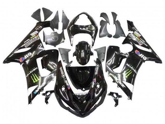 2005-2006 Kawasaki ZX6R Motorcycle Fairings - Glossy Black Yellow Monster Canada Websites