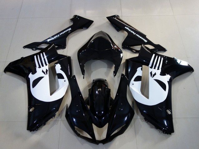 2007-2008 Kawasaki ZX6R Motorcycle Fairings - Black White Skull Canada Websites