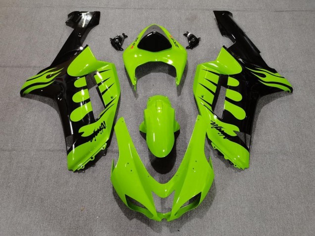 2007-2008 Kawasaki ZX6R Motorcycle Fairings - Green Black Flame Canada Websites