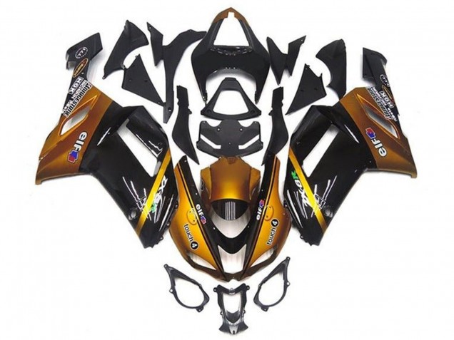 2007-2008 Kawasaki ZX6R Motorcycle Fairings - Gold Black Elf Canada Websites