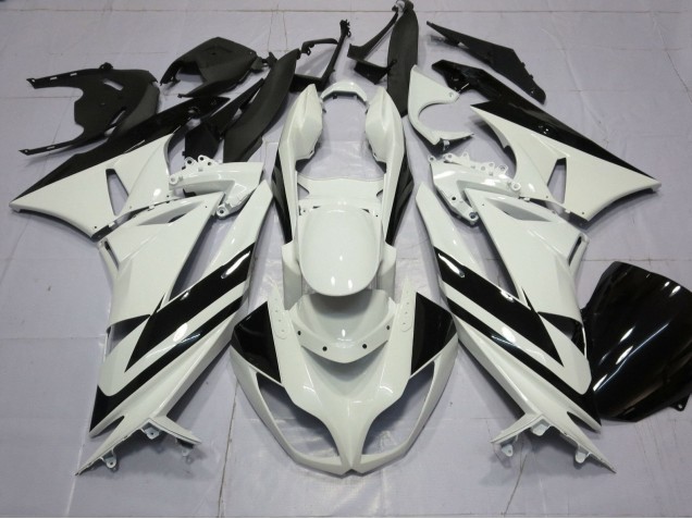 2009-2012 Kawasaki ZX6R Motorcycle Fairings - White Glossy Black Stripe Canada Websites