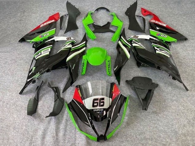 2013-2018 Kawasaki ZX6R Motorcycle Fairings - Green White Black Red Elf 66 Canada Websites