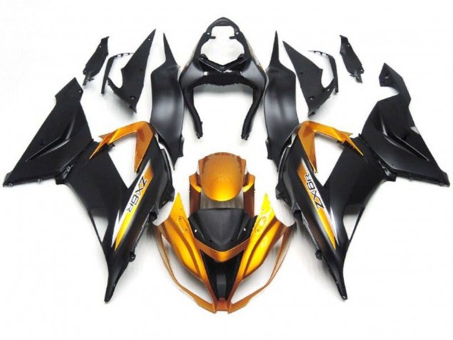 2013-2018 Kawasaki ZX6R Motorcycle Fairings - Matte Black Gold Canada Websites